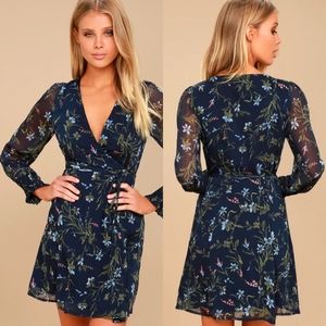 Everything is Blossom Navy Blue Floral Print Wrap Dress